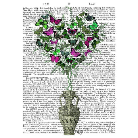 Butterfly Heart Bush, Green and Pink Black Modern Wood Framed Art Print with Double Matting by Fab Funky