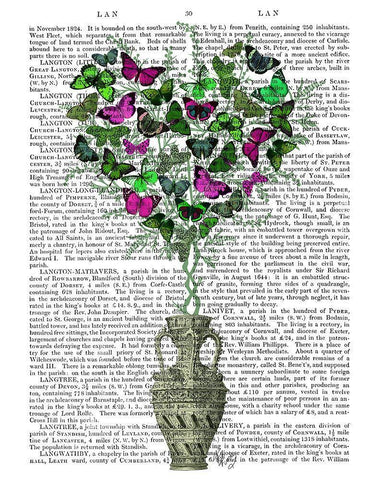 Butterfly Heart Bush, Green and Pink Black Ornate Wood Framed Art Print with Double Matting by Fab Funky