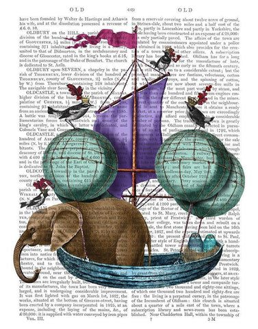 Elephant in Airship Black Ornate Wood Framed Art Print with Double Matting by Fab Funky