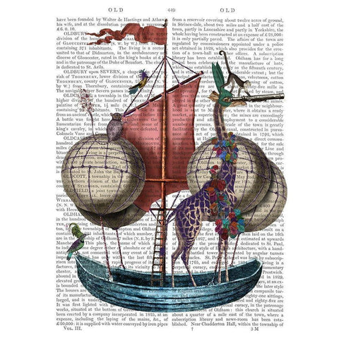 Giraffe in Airship White Modern Wood Framed Art Print by Fab Funky
