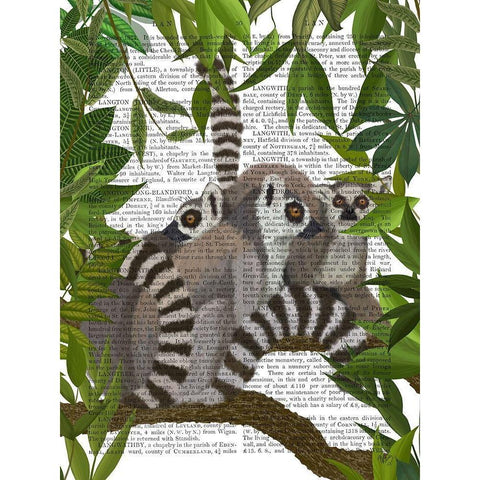 Lemur Family in Canopy White Modern Wood Framed Art Print by Fab Funky