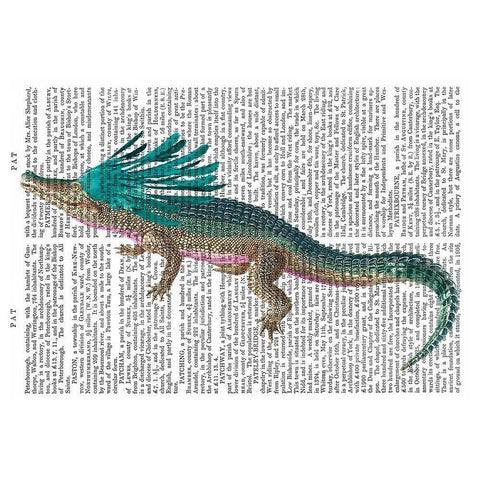 Crocodile with Headdress Gold Ornate Wood Framed Art Print with Double Matting by Fab Funky