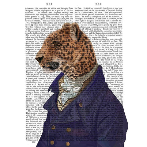 Leopard in Blue Jacket White Modern Wood Framed Art Print by Fab Funky