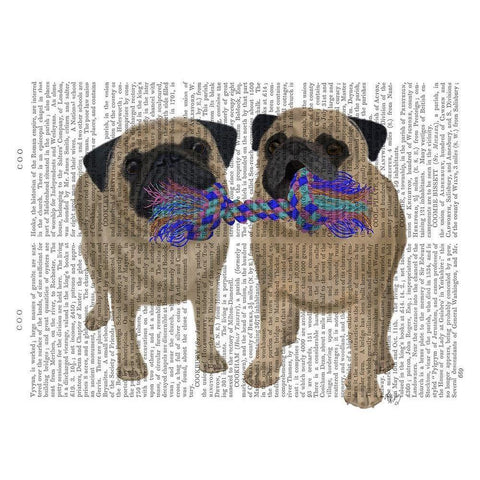 Pugs and Cloth Bone White Modern Wood Framed Art Print by Fab Funky