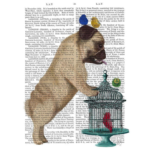 Pug and Birdcage Black Modern Wood Framed Art Print by Fab Funky