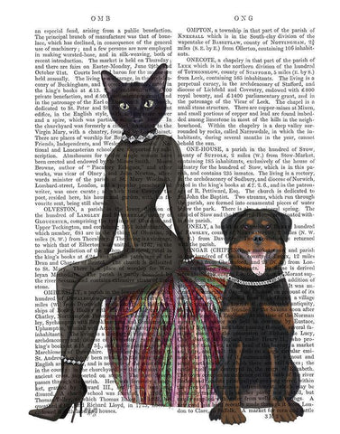 Black Cat and Rottweiler Book Print Black Ornate Wood Framed Art Print with Double Matting by Fab Funky