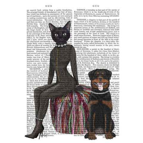 Black Cat and Rottweiler Book Print Gold Ornate Wood Framed Art Print with Double Matting by Fab Funky