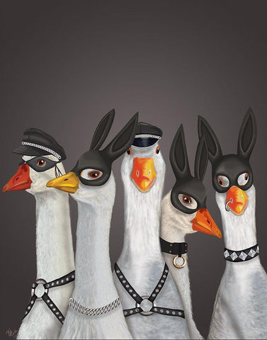 Geese Guys White Modern Wood Framed Art Print with Double Matting by Fab Funky