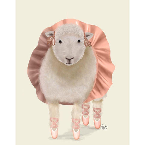 Ballet Sheep 1 Gold Ornate Wood Framed Art Print with Double Matting by Fab Funky