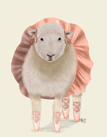 Ballet Sheep 1 Black Ornate Wood Framed Art Print with Double Matting by Fab Funky
