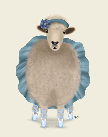 Ballet Sheep 3 White Modern Wood Framed Art Print with Double Matting by Fab Funky