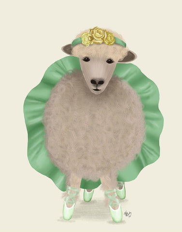Ballet Sheep 4 White Modern Wood Framed Art Print with Double Matting by Fab Funky