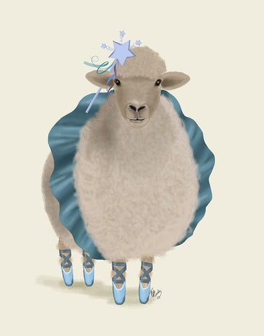 Ballet Sheep 5 Black Ornate Wood Framed Art Print with Double Matting by Fab Funky