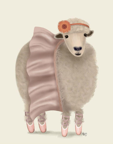 Ballet Sheep 6 Black Ornate Wood Framed Art Print with Double Matting by Fab Funky