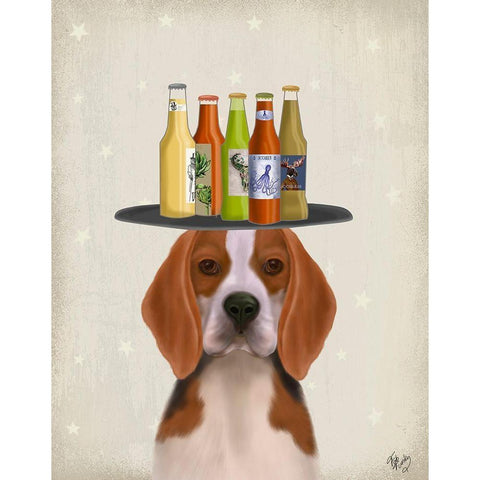 Beagle Beer Lover White Modern Wood Framed Art Print by Fab Funky