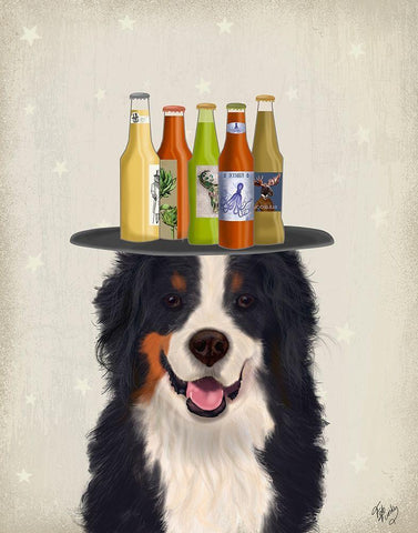 Bernese Beer Lover White Modern Wood Framed Art Print with Double Matting by Fab Funky