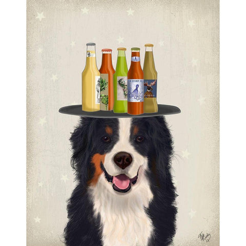Bernese Beer Lover Black Modern Wood Framed Art Print with Double Matting by Fab Funky