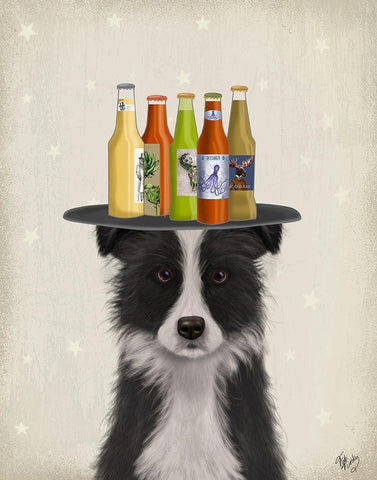 Border Collie Black White Beer Lover White Modern Wood Framed Art Print with Double Matting by Fab Funky