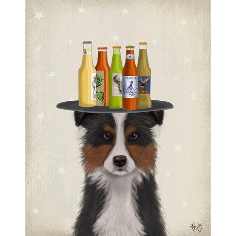 Border Collie Tricolour Beer Lover Gold Ornate Wood Framed Art Print with Double Matting by Fab Funky