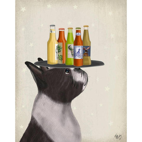 Boston Terrier Beer Lover Gold Ornate Wood Framed Art Print with Double Matting by Fab Funky