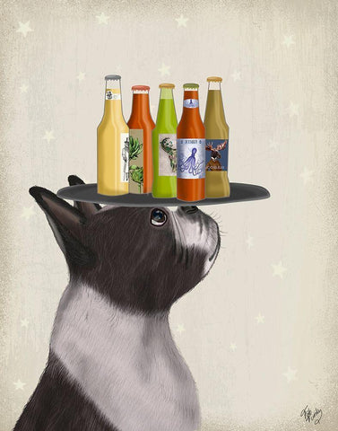 Boston Terrier Beer Lover White Modern Wood Framed Art Print with Double Matting by Fab Funky