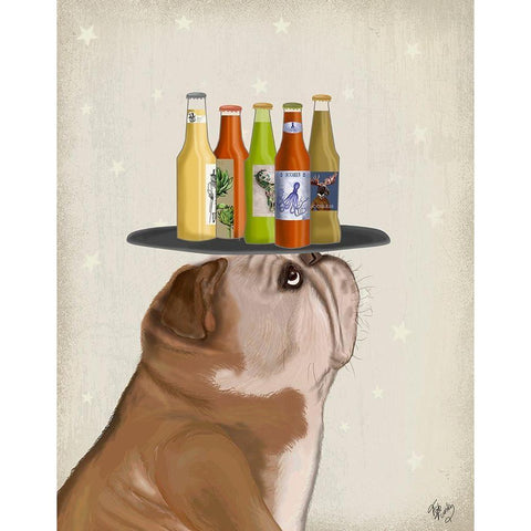 English Bulldog Beer Lover Gold Ornate Wood Framed Art Print with Double Matting by Fab Funky