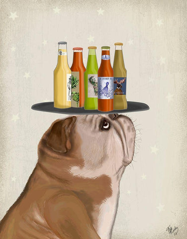 English Bulldog Beer Lover White Modern Wood Framed Art Print with Double Matting by Fab Funky