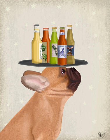 French Bulldog Beer Lover White Modern Wood Framed Art Print with Double Matting by Fab Funky