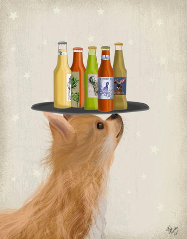 Chihuahua Beer Lover White Modern Wood Framed Art Print with Double Matting by Fab Funky