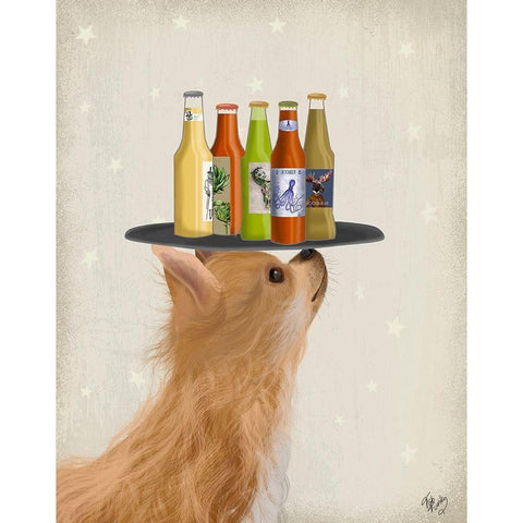 Chihuahua Beer Lover Gold Ornate Wood Framed Art Print with Double Matting by Fab Funky