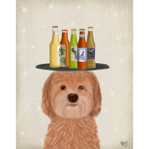 Labradoodle Gold Beer Lover White Modern Wood Framed Art Print by Fab Funky
