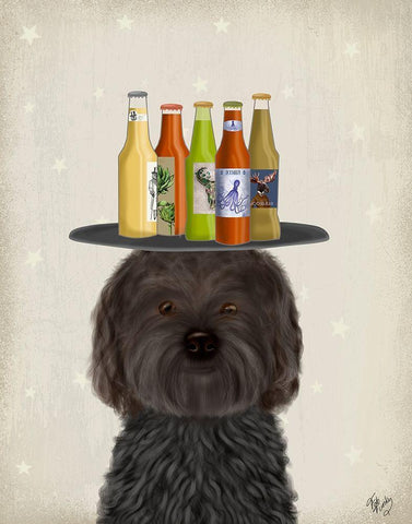 Labradoodle Black Beer Lover White Modern Wood Framed Art Print with Double Matting by Fab Funky