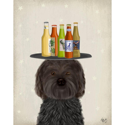 Labradoodle Black Beer Lover Black Modern Wood Framed Art Print by Fab Funky