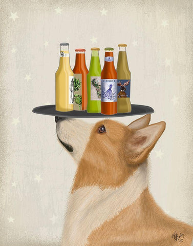 Corgi Tan White Beer Lover White Modern Wood Framed Art Print with Double Matting by Fab Funky