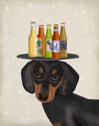Dachshund Beer Lover White Modern Wood Framed Art Print with Double Matting by Fab Funky