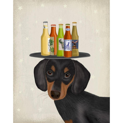 Dachshund Beer Lover White Modern Wood Framed Art Print by Fab Funky