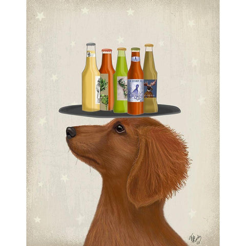 Dachshund Tan Beer Lover White Modern Wood Framed Art Print by Fab Funky