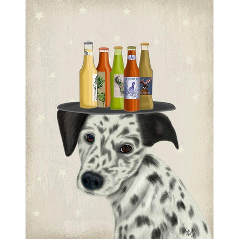 Dalmatian Beer Lover White Modern Wood Framed Art Print by Fab Funky