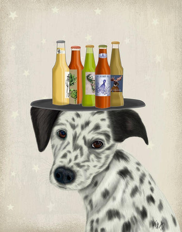 Dalmatian Beer Lover White Modern Wood Framed Art Print with Double Matting by Fab Funky