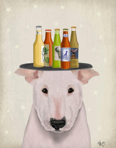 English Bull Terrier Beer Lover White Modern Wood Framed Art Print with Double Matting by Fab Funky