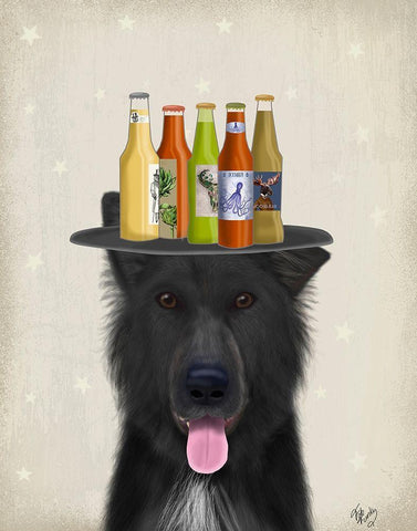 Groenendael Beer Lover Black Ornate Wood Framed Art Print with Double Matting by Fab Funky