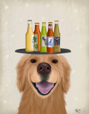 Golden Retriever Beer Lover White Modern Wood Framed Art Print with Double Matting by Fab Funky