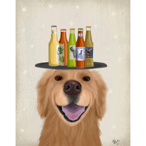 Golden Retriever Beer Lover Black Modern Wood Framed Art Print by Fab Funky
