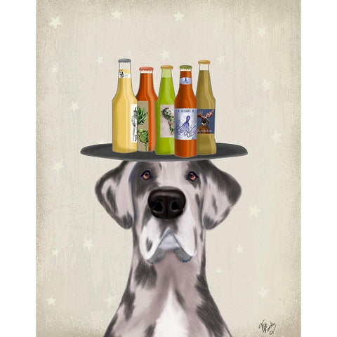 Great Dane Harlequin Beer Lover Black Modern Wood Framed Art Print with Double Matting by Fab Funky