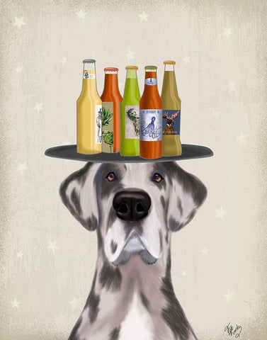 Great Dane Harlequin Beer Lover White Modern Wood Framed Art Print with Double Matting by Fab Funky