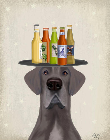 Great Dane Blue Beer Lover White Modern Wood Framed Art Print with Double Matting by Fab Funky
