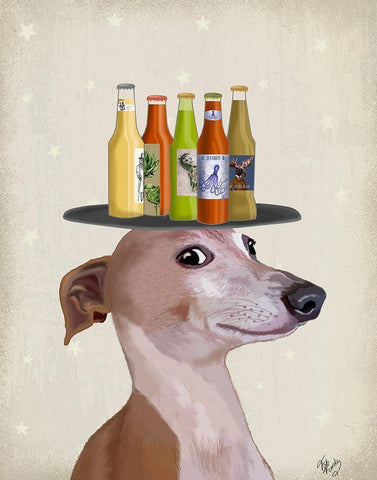 Greyhound Tan Beer Lover Black Ornate Wood Framed Art Print with Double Matting by Fab Funky