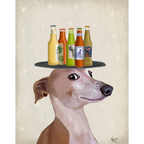 Greyhound Tan Beer Lover Gold Ornate Wood Framed Art Print with Double Matting by Fab Funky