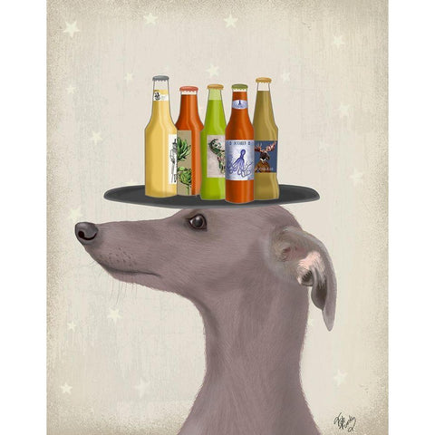 Greyhound Grey Beer Lover White Modern Wood Framed Art Print by Fab Funky