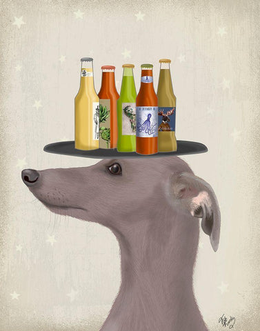 Greyhound Grey Beer Lover White Modern Wood Framed Art Print with Double Matting by Fab Funky